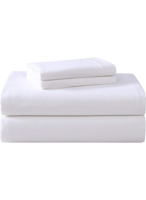 Laura Ashley Home - Queen Sheets, Cotton Flannel Bedding Set, Brushed for Extra Softness & Comfort (White, Queen)