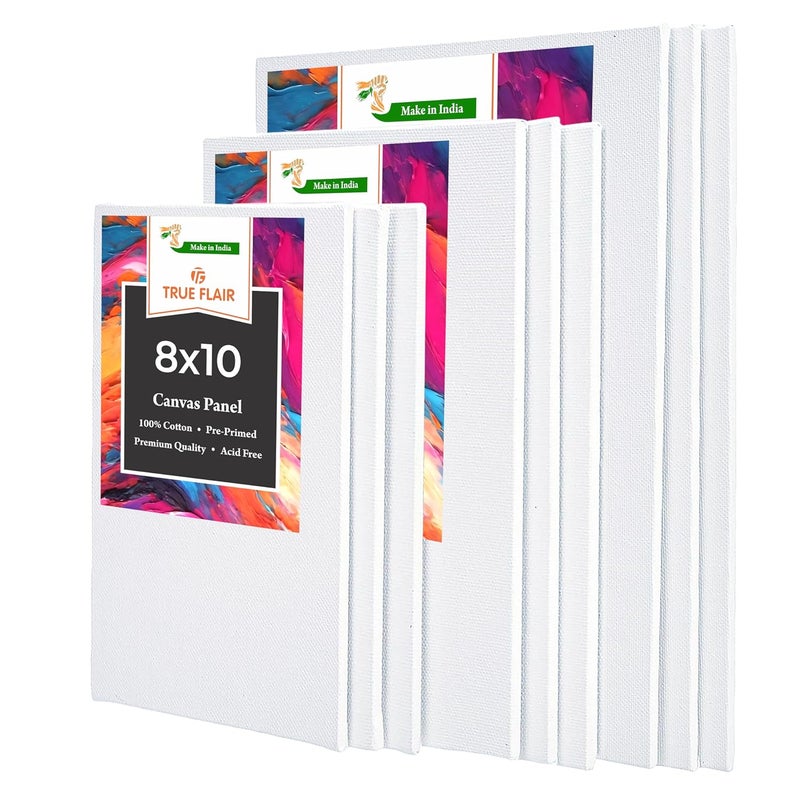 Trueflair 9 PC Big Sizes Cotton Canvas Boards for Acrylic Gouache Watercolour Ink Painting Art Supplies 8X10 9X11 11X14 3pcs Each 100 Cotton