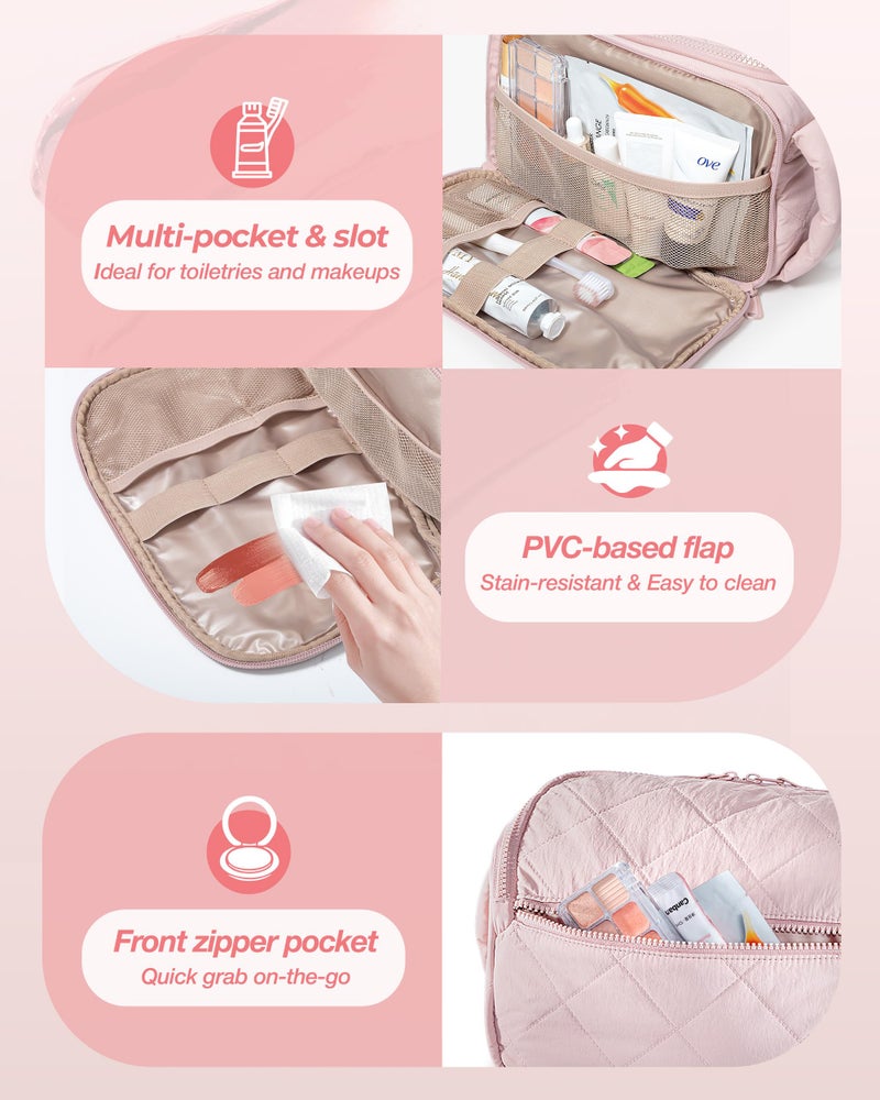 Marscamd Travel Toiletry Bag for Women, Water Resistant Makeup Organizer with Wide-Open Design for Toiletries and Cosmetics, Pink (Bag Only) - Image 3