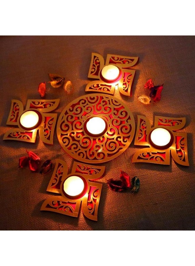 Saudeep India MDF Wood Readymade Rangoli Set With Tealights for Diwali Decoration | Tea Light Candle | Home Decor Best Festive Corporate Gift Item (Swastik Shape) - Image 2