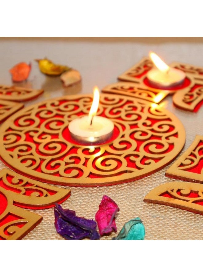 Saudeep India MDF Wood Readymade Rangoli Set With Tealights for Diwali Decoration | Tea Light Candle | Home Decor Best Festive Corporate Gift Item (Swastik Shape) - Image 3
