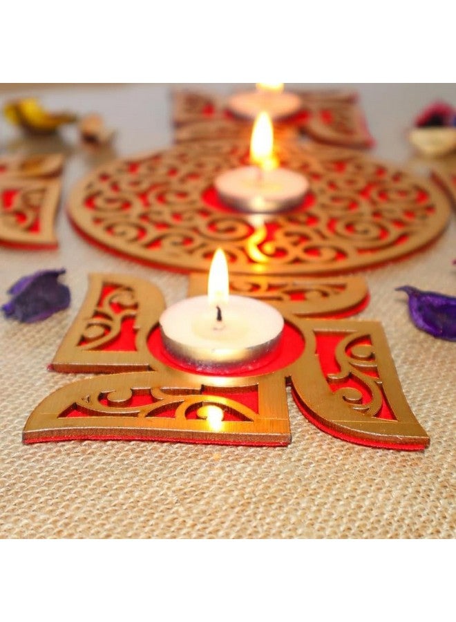 Saudeep India MDF Wood Readymade Rangoli Set With Tealights for Diwali Decoration | Tea Light Candle | Home Decor Best Festive Corporate Gift Item (Swastik Shape) - Image 4