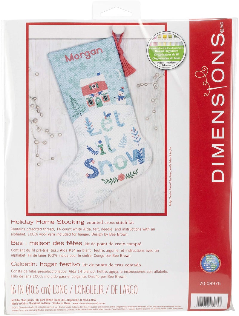 Dimensions Counted Cross Stitch Let It Snow Personalized Christmas Stocking Kit 14 Count White Aida Cloth 16