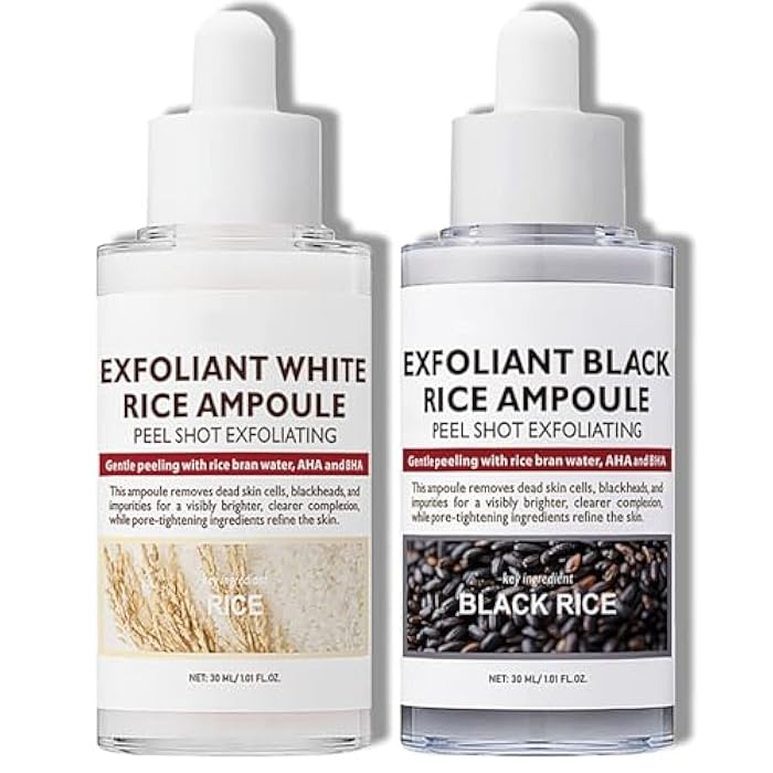 Qawnfy 2PCS Peel Shot Glow Rice Ampoule Duo, Rice Exfoliating Ampoule Set, Black and White Rice Exfoliant, Rice Ampoule Duo Exfoliating Solution, Gentle Peel + Pore Minimizing & Deep Hydration for All Types - Image 1