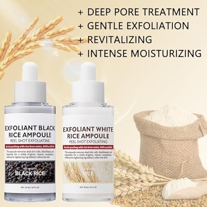Qawnfy 2PCS Peel Shot Glow Rice Ampoule Duo, Rice Exfoliating Ampoule Set, Black and White Rice Exfoliant, Rice Ampoule Duo Exfoliating Solution, Gentle Peel + Pore Minimizing & Deep Hydration for All Types - Image 3