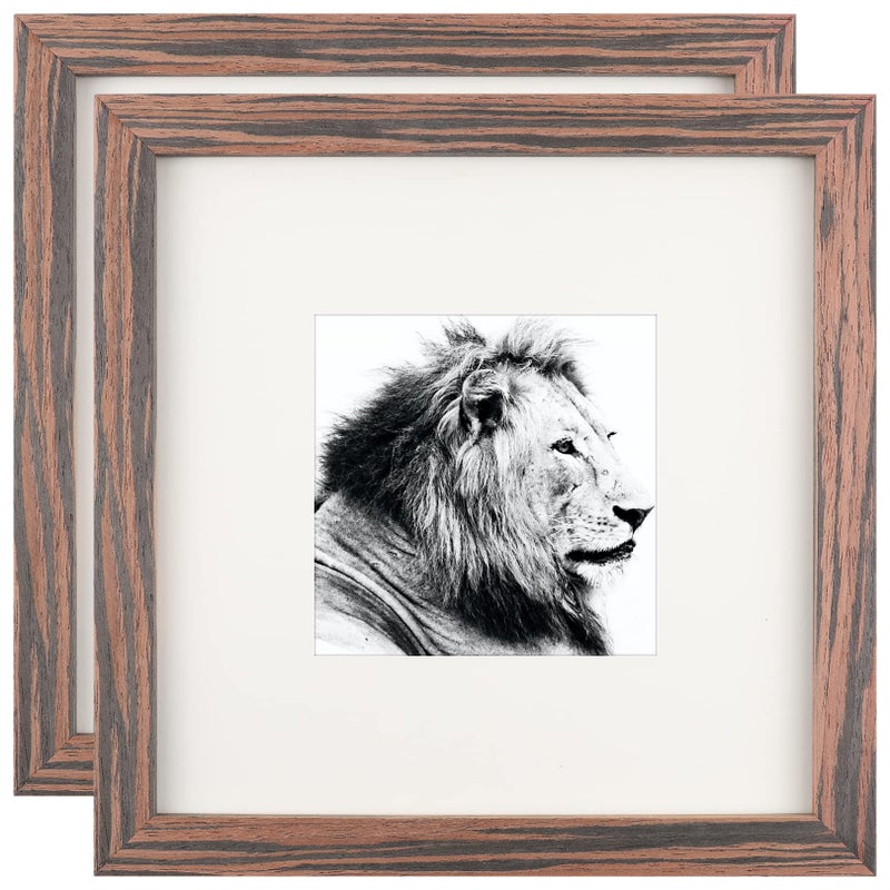 Picture Frames 8x8 Ebony Wood grain 2 Pack Nature Solid Wood for Wall Mounting and Tabletop Display