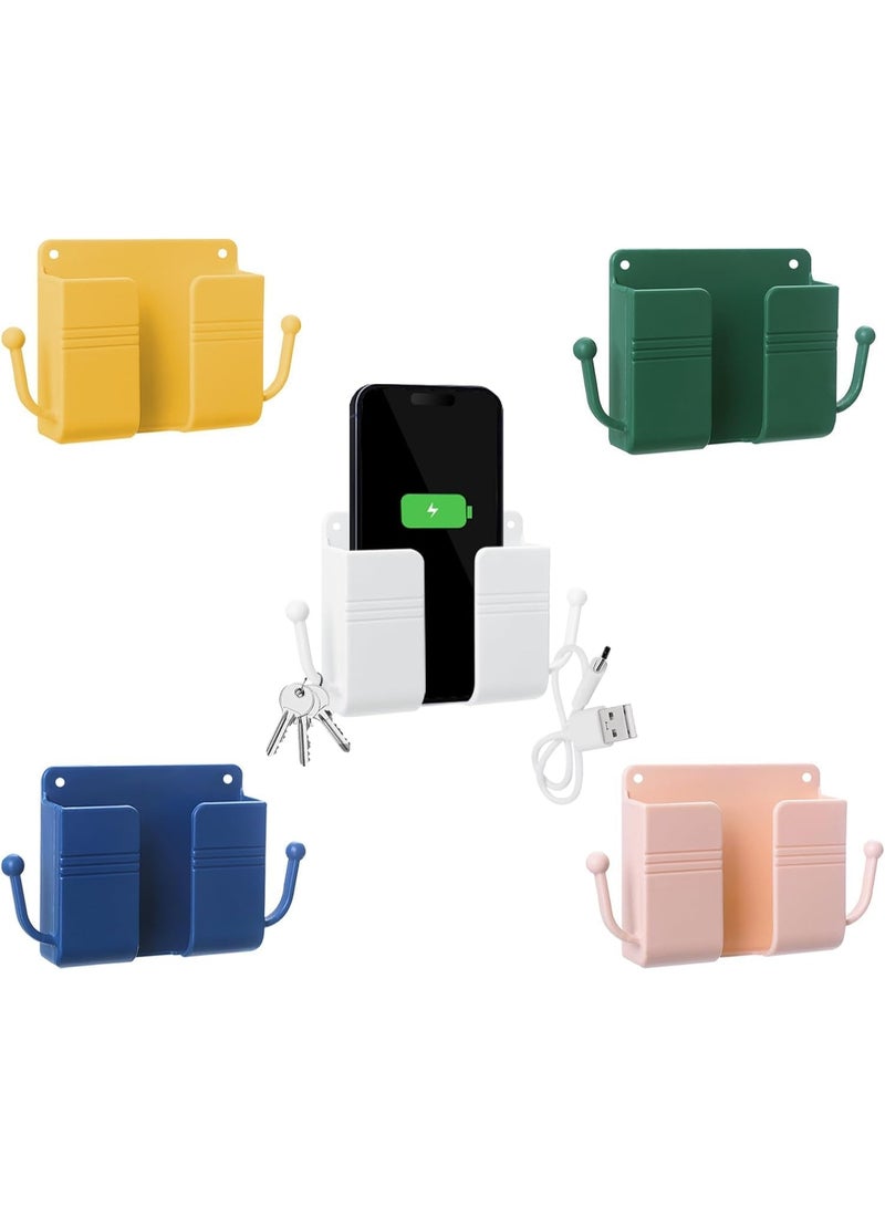 Generic Wall-Mounted Multi-Use Phone Holder – Adhesive Mobile Stand with Dual Hooks for Cables, Accessories, Keys, and Watches – Strong No-Drill Installation, Perfect for Charging and Organizing – Multicolor - Image 2