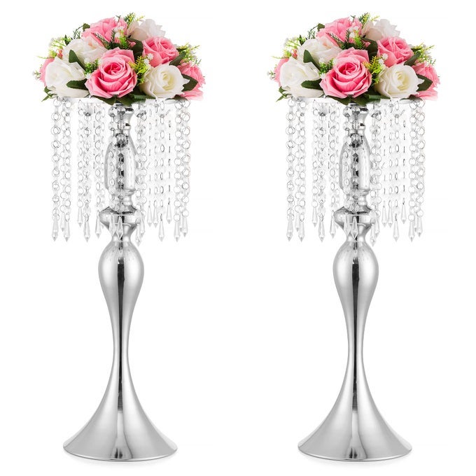 SILVER VASES FOR CENTERPIECES 213IN CRYSTAL FLOWER ARRANGEMENT STAND WEDDING CENTERPIECES FOR TABLES TALL METAL FLOWER VASE HOLDERS FOR WEDDING EVENT RECEPTION BIRTHDAY HOME DECOR 2 PCS