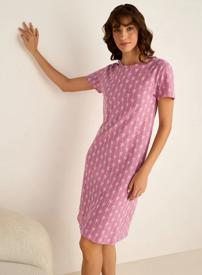 سبلاش فيڤ قميص نوم مطبوع بأكمام قصيرة