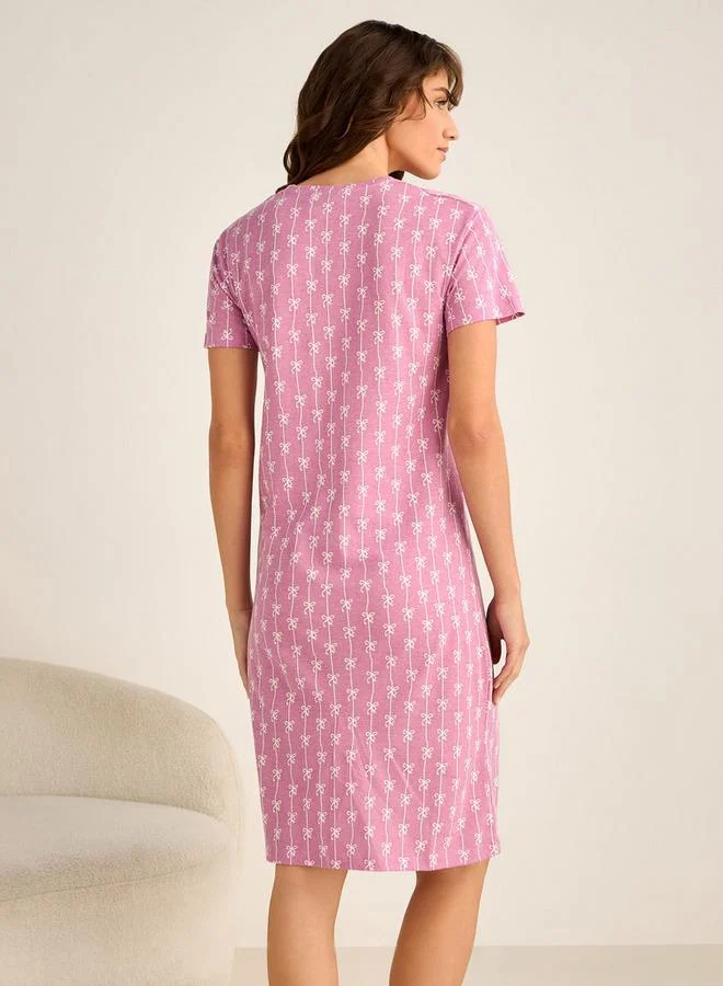 سبلاش فيڤ قميص نوم مطبوع بأكمام قصيرة