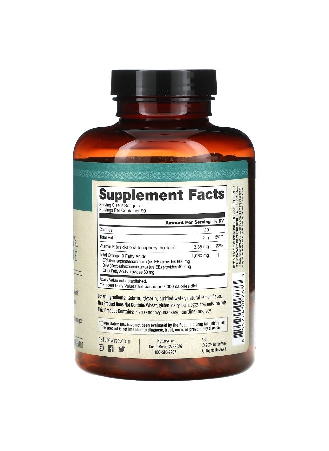 NatureWise - NatureWise, Omega-3 Plus Vitamin E, 180 Softgels - Image 1