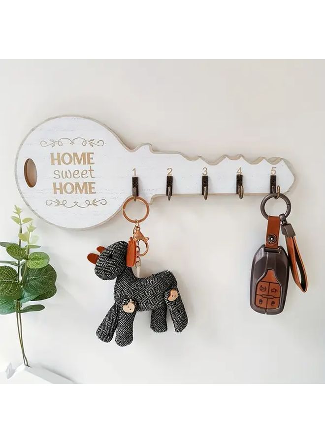 Black Rustic Wooden Key Shaped Wall Hook Vintage Style Space Saving Organizer - Image 4