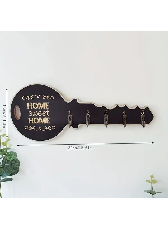 Black Rustic Wooden Key Shaped Wall Hook Vintage Style Space Saving Organizer - Image 3