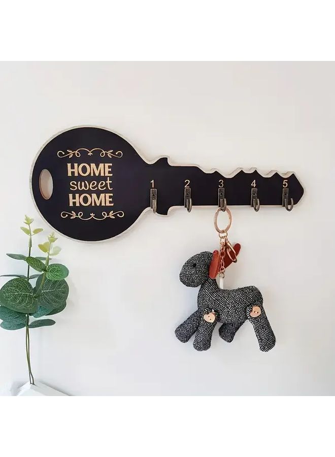 Black Rustic Wooden Key Shaped Wall Hook Vintage Style Space Saving Organizer - Image 2