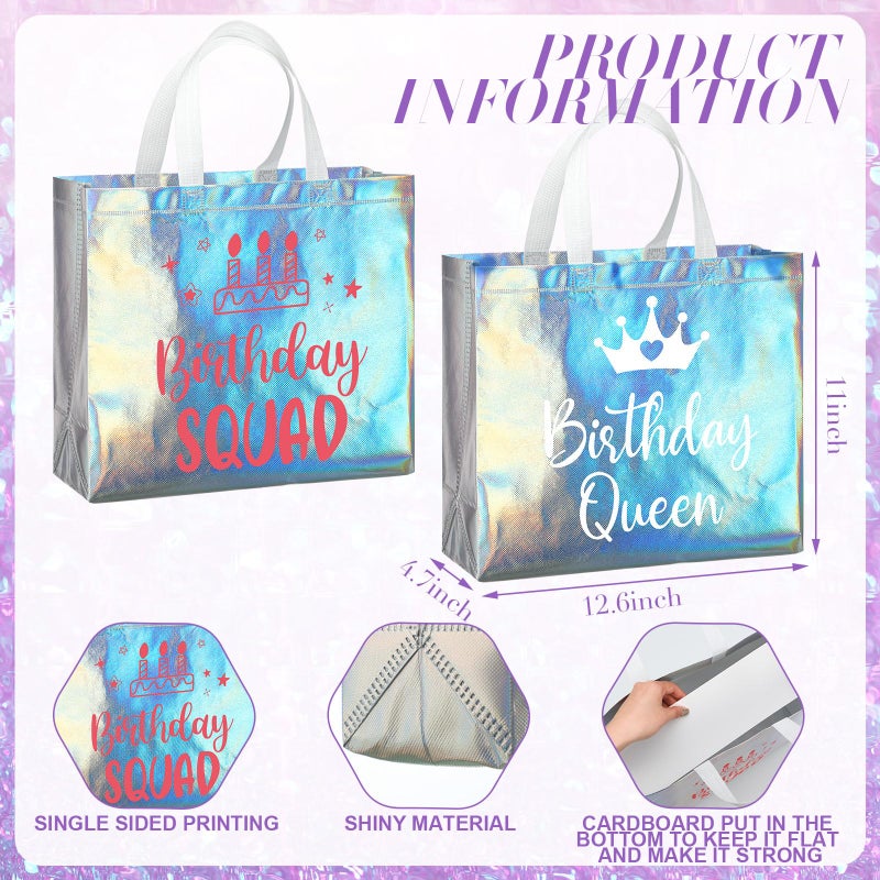 Clysee 10 Pack Reusable Birthday Squad Birthday Queen Gift Bag with Handle Large Tote Bag for Women(Iridescent Color) - Image 3