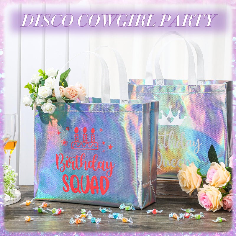 Clysee 10 Pack Reusable Birthday Squad Birthday Queen Gift Bag with Handle Large Tote Bag for Women(Iridescent Color) - Image 4