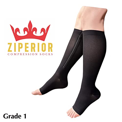 Ziperior Open Toe 15-20 mmHg Compression Grade Calf Pain Leg Inside Zipper Socks (Black, Large-X-Large) - Image 2