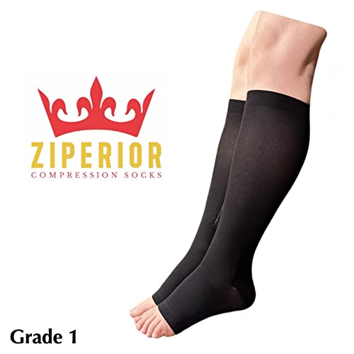 Ziperior Open Toe 15-20 mmHg Compression Grade Calf Pain Leg Inside Zipper Socks (Black, Large-X-Large) - Image 3