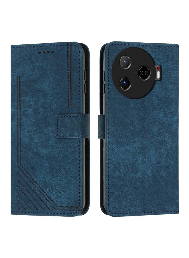 جرين تايجر جراب هاتف جلدي بنمط مخطط لهاتف Tecno Camon 30 Pro 5G مع حبل طويل (أزرق)