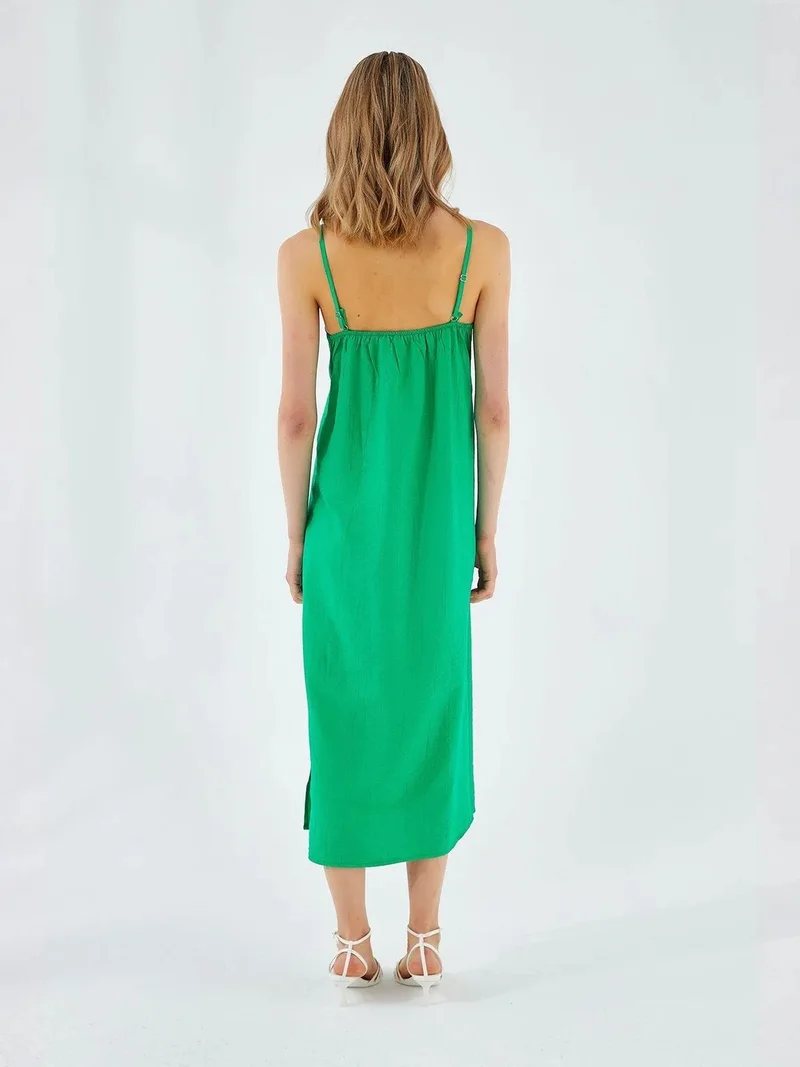 Mixray Emerald Green Mixray V-Neck Slit Midi Dress for Women | Best Price UAE