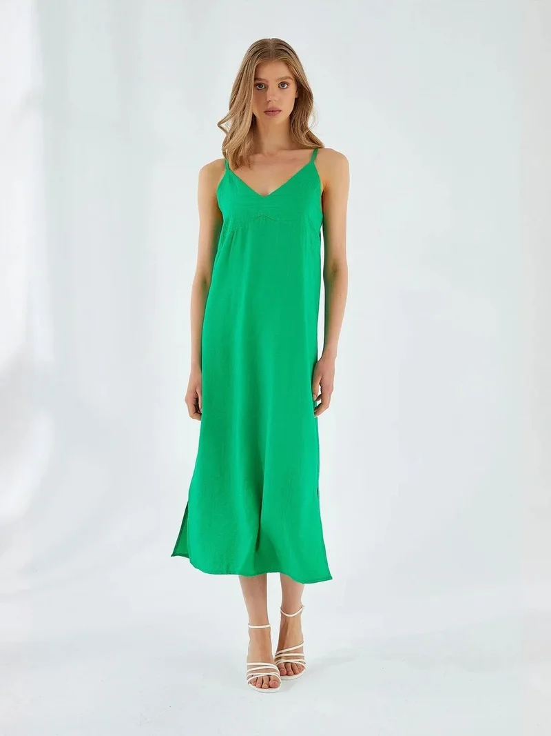 ميكسراي Mixray V-Neck Slit Midi Dress