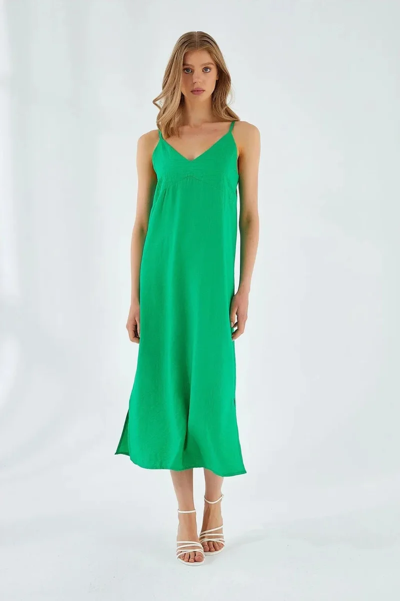 Mixray Mixray V-Neck Slit Midi Dress