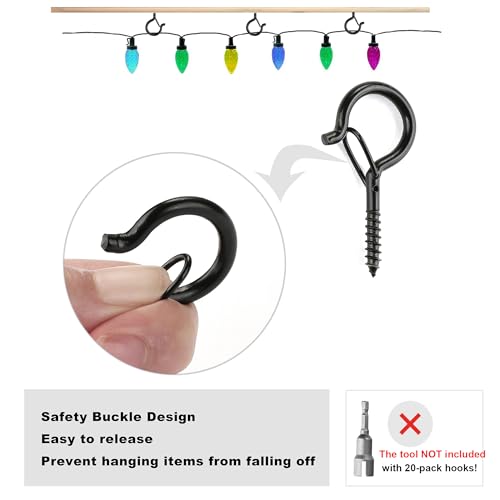 PlusRoc 20 Pack Screw Hooks for Hanging Plants Outdoor Lights, Heavy Duty 2.2 Inch Black Eye Hook Screw Cup Ceiling Hook Q-Hanger for String Lights, Wall Wood Ceiling Deck Mount - Image 2