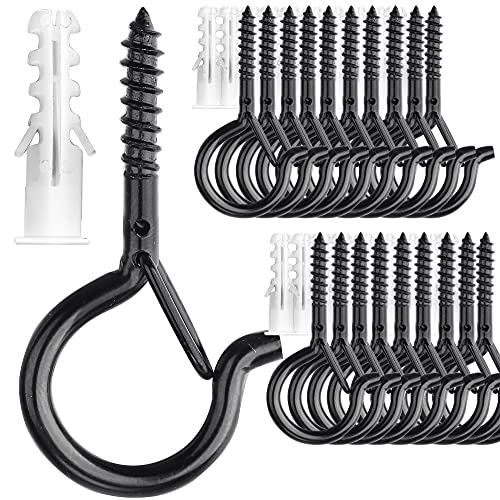 PlusRoc 20 Pack Screw Hooks for Hanging Plants Outdoor Lights, Heavy Duty 2.2 Inch Black Eye Hook Screw Cup Ceiling Hook Q-Hanger for String Lights, Wall Wood Ceiling Deck Mount - Image 1