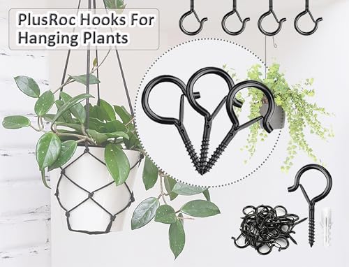 PlusRoc 20 Pack Screw Hooks for Hanging Plants Outdoor Lights, Heavy Duty 2.2 Inch Black Eye Hook Screw Cup Ceiling Hook Q-Hanger for String Lights, Wall Wood Ceiling Deck Mount - Image 3