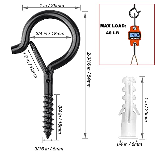 PlusRoc 20 Pack Screw Hooks for Hanging Plants Outdoor Lights, Heavy Duty 2.2 Inch Black Eye Hook Screw Cup Ceiling Hook Q-Hanger for String Lights, Wall Wood Ceiling Deck Mount - Image 5
