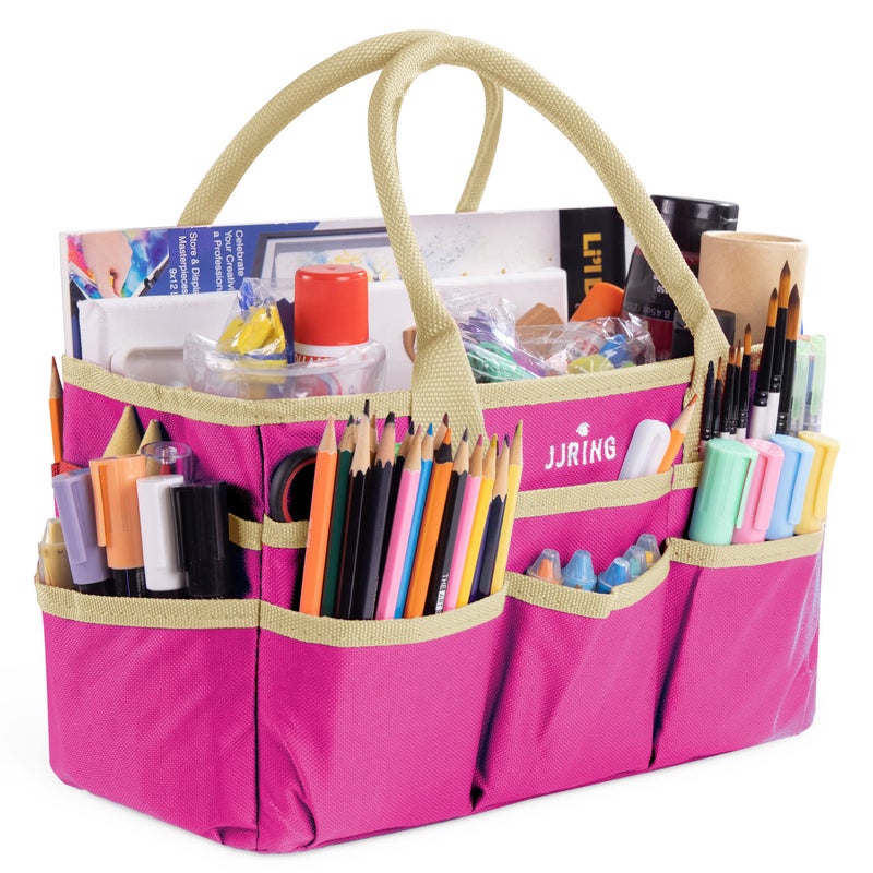 JJRING Craft and Art Tote  600D Rose Red Nylon Fabric Art Sewing Organizer Bag with Pockets  for Craft Scrapbooking Medical and Office Supplies Storage