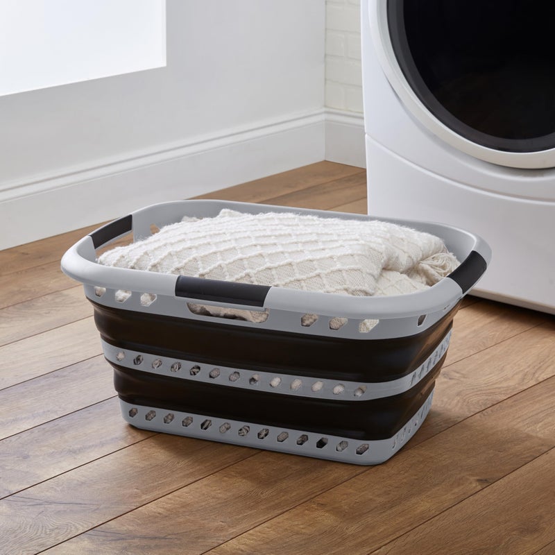 Laundry 360 Collapsible Laundry Basket | Portable | Space Saver Storage | Hold 2 Loads | Store Under the Bed or Closet | Good for Kids | Dorm | Bedroom | Large | Grey/Black - Image 3