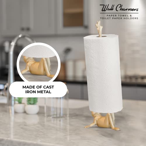WallCharmers Gold Paper Towel Holder, Metal Toilet or Kitchen Paper Holder for Floor or Countertop, Gold Frog - Image 2