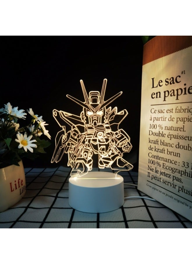 Robot Mobile Soldier Gundam Nightlight Bedroom Atmosphere Light Desktop Ornaments Cold Door Gizmos Birthday Gift-Color:3-color Switch [3 Kinds Of White Light] Usb Socket-Specification:Q Version Of Gundam  - Image 1