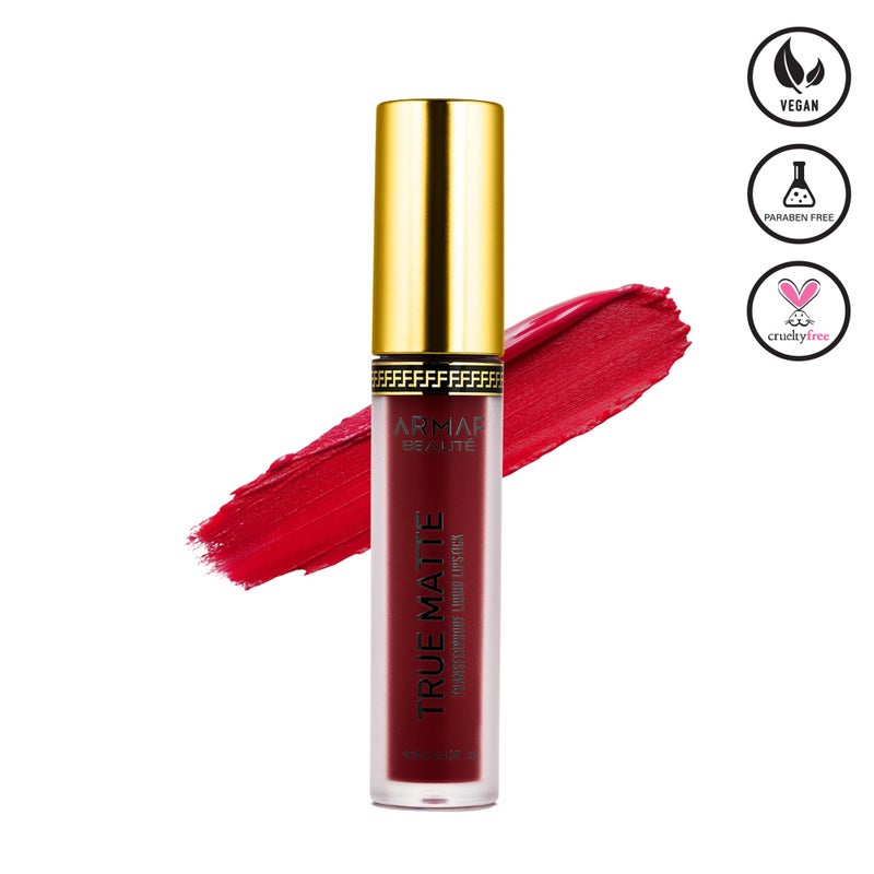 Armaf Beaute True Matte Transferproof Liquid Lipstick 4ml, Legesi Colour, One Swipe Pigmentation & Transfer Proof Formula, Weightless & Non-Sticky, Long Lasting & Water Proof Lip Stick