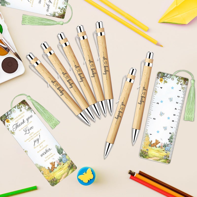 Xendelow 90 Pcs Winnie Baby Shower Favors Set, Includes 30 Baby Shower Ballpoint Pens 30 The Pooh Thank You Bookmarks 30 Organza Bags for The Pooh Gender Reveal Gifts Guest Prizes, Winnie Decorations - Image 3