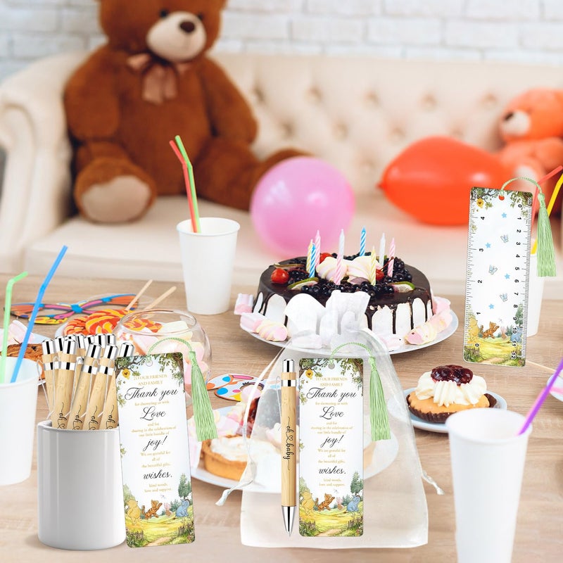 Xendelow 90 Pcs Winnie Baby Shower Favors Set, Includes 30 Baby Shower Ballpoint Pens 30 The Pooh Thank You Bookmarks 30 Organza Bags for The Pooh Gender Reveal Gifts Guest Prizes, Winnie Decorations - Image 4
