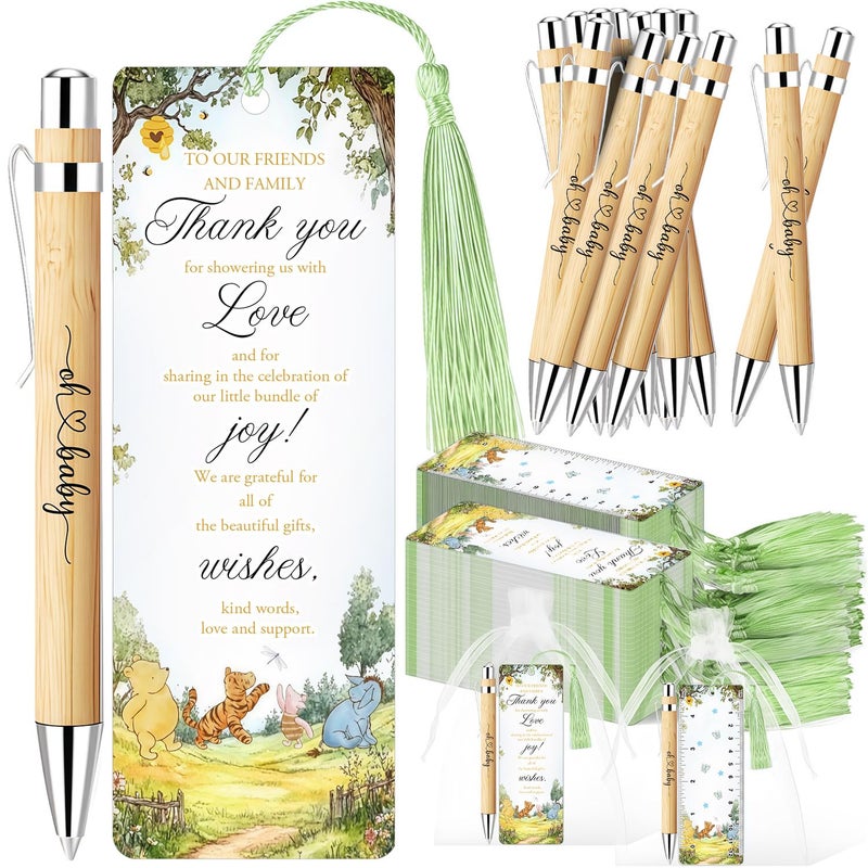 Xendelow 90 Pcs Winnie Baby Shower Favors Set, Includes 30 Baby Shower Ballpoint Pens 30 The Pooh Thank You Bookmarks 30 Organza Bags for The Pooh Gender Reveal Gifts Guest Prizes, Winnie Decorations - Image 1