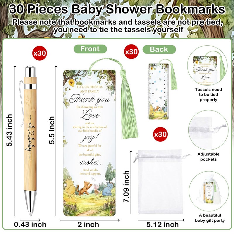 Xendelow 90 Pcs Winnie Baby Shower Favors Set, Includes 30 Baby Shower Ballpoint Pens 30 The Pooh Thank You Bookmarks 30 Organza Bags for The Pooh Gender Reveal Gifts Guest Prizes, Winnie Decorations - Image 2