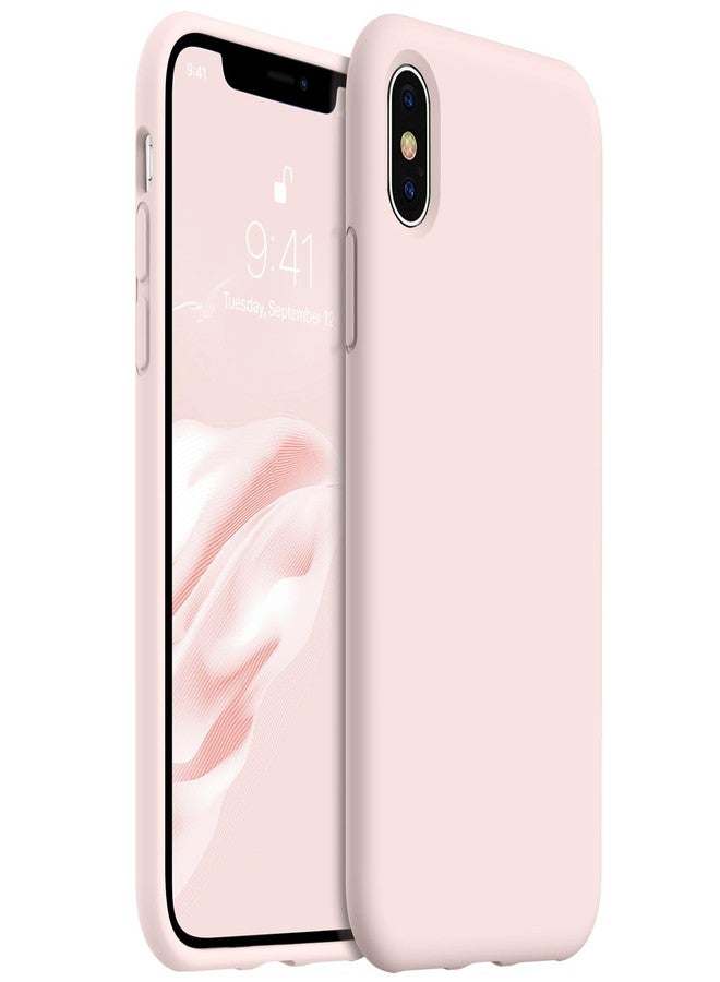 أوتيسير جراب AOTESIER متوافق مع هاتف iPhone X و iPhone Xs مقاس 5.8 بوصة، مصنوع من مطاط السيليكون السائل الناعم الفاخر ذو الملمس الحريري، مقاوم لبصمات الأصابع، جراب واقٍ مرن لكامل الجسم، لون وردي طباشيري - Image 1