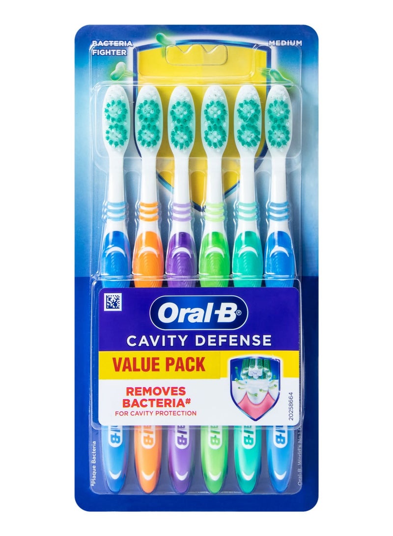 CAVITY DEFENSE REMOVES BACTERIA FOR CAVITY PROTECTION 6 TOOTHBRUSHES