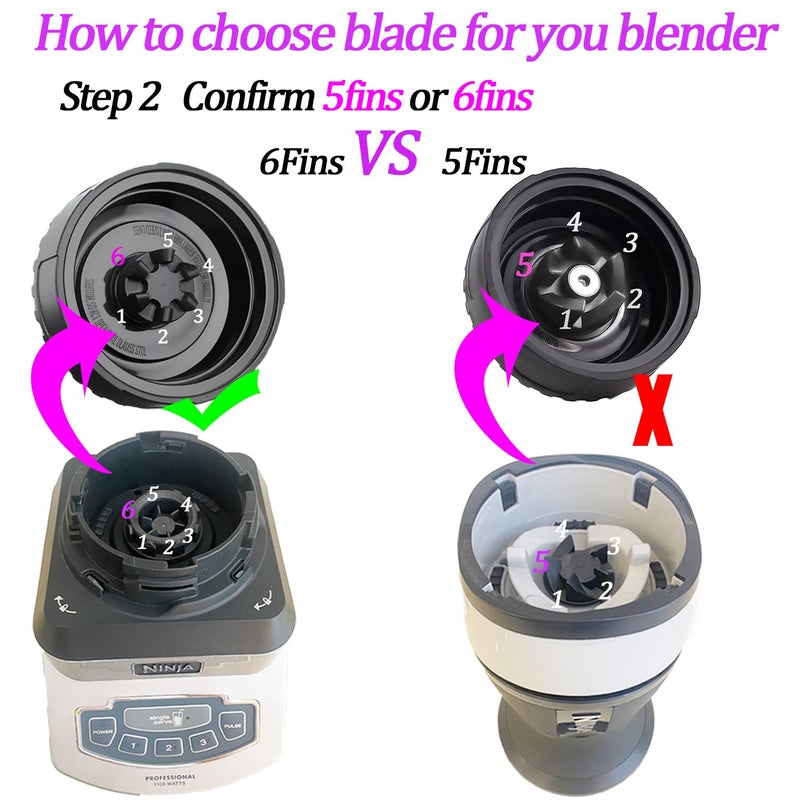 ABTER Replacement Parts for Nutri Ninja, 6Fin Blender Male Blade and cups Set for Blender BL660 BL770 BL780 BL740 etc. (5-pack) - Image 3