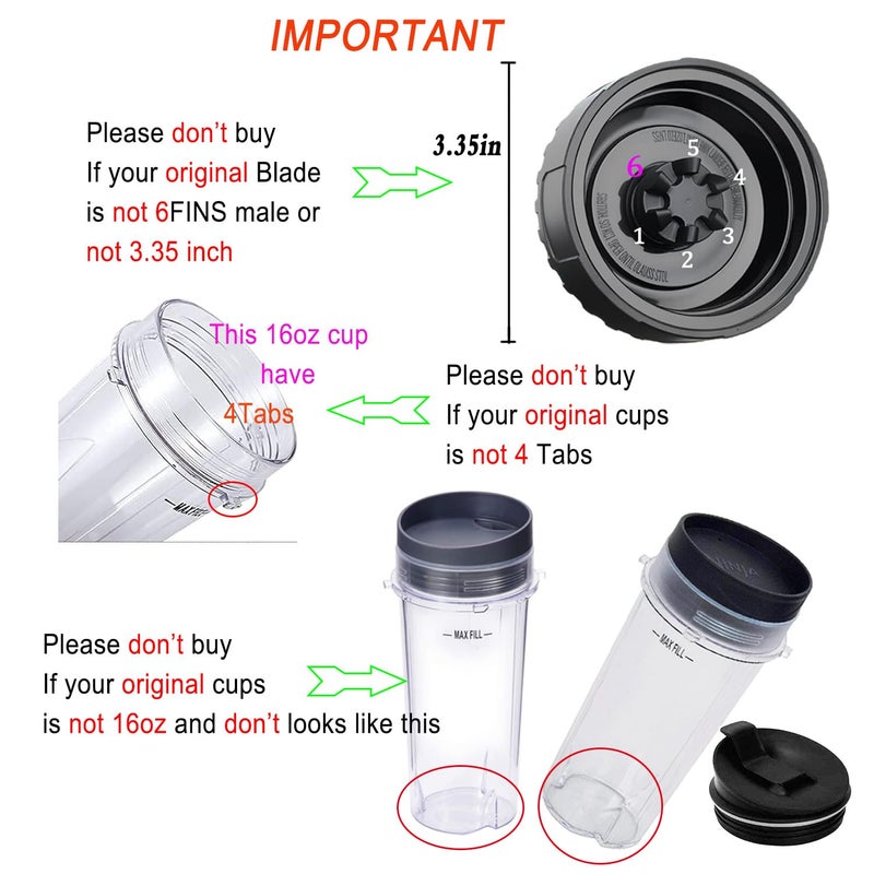 ABTER Replacement Parts for Nutri Ninja, 6Fin Blender Male Blade and cups Set for Blender BL660 BL770 BL780 BL740 etc. (5-pack) - Image 4
