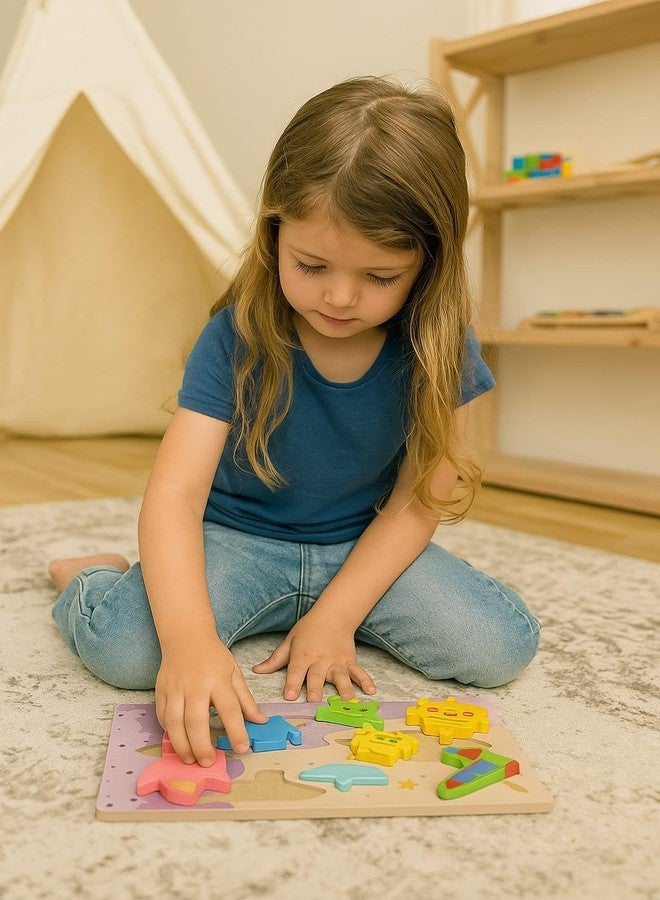 IndusBay® Pack of 2, Colorful Montessori Wooden 3D Jigsaw Puzzle Educational Gift Toys for Toddler Kids Boys and Girls, Space Theme, Multicolor - Image 4