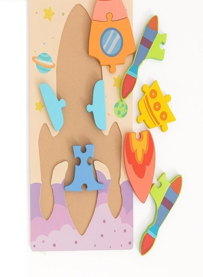 IndusBay® Pack of 2, Colorful Montessori Wooden 3D Jigsaw Puzzle Educational Gift Toys for Toddler Kids Boys and Girls, Space Theme, Multicolor - Image 2