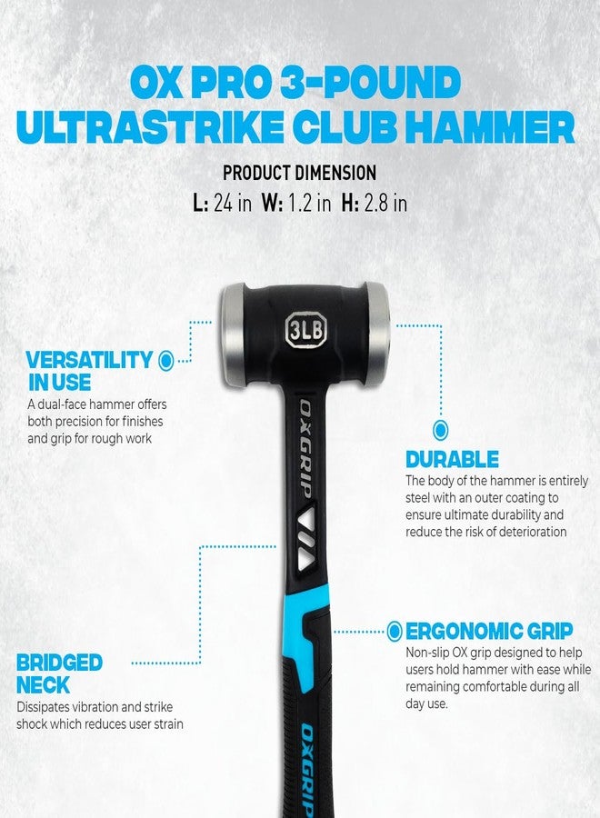OX Pro Ultrastrike 3lb Sledge Hammer with Vibration Dampening Bridged Neck and Ergonomic Non-Slip Grip - Ultimate Durability with One Piece Steel Club Hammer OX-P086803 Ox Heavy Duty Sledge Hammer - Image 3