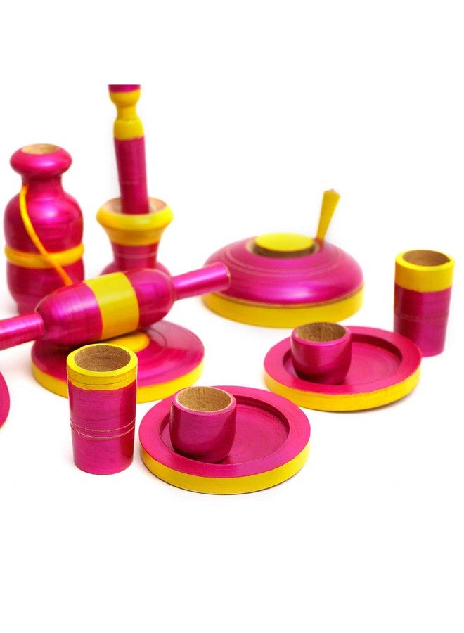 TOOLART™ Traditional Handcrafted 20-Piece Wooden Kitchen Play Set for Girls (Color May Vary) (Pink) - Image 3