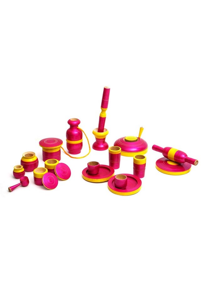 TOOLART™ Traditional Handcrafted 20-Piece Wooden Kitchen Play Set for Girls (Color May Vary) (Pink) - Image 1