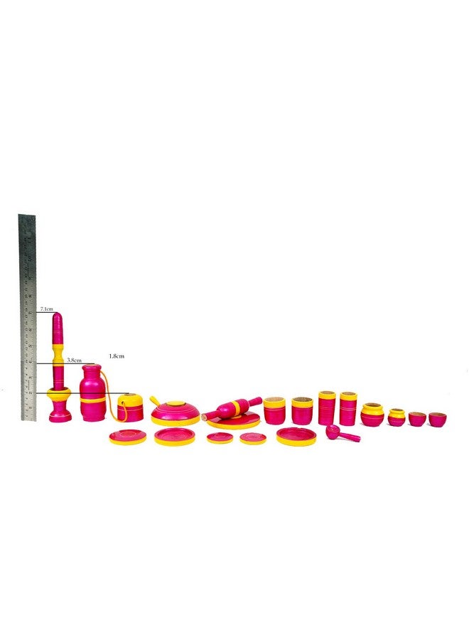 TOOLART™ Traditional Handcrafted 20-Piece Wooden Kitchen Play Set for Girls (Color May Vary) (Pink) - Image 2