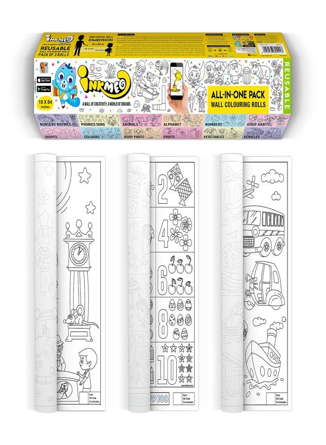 Inkmeo | All-in-One Pack Reusable Wall Colouring Roll | AR Enabled | Interactive Educational Learning Chart | for Kids | Ages 2+ | Educational Gift | Size (18 X 84 Inches) | Diverse Learning Topics - Image 1